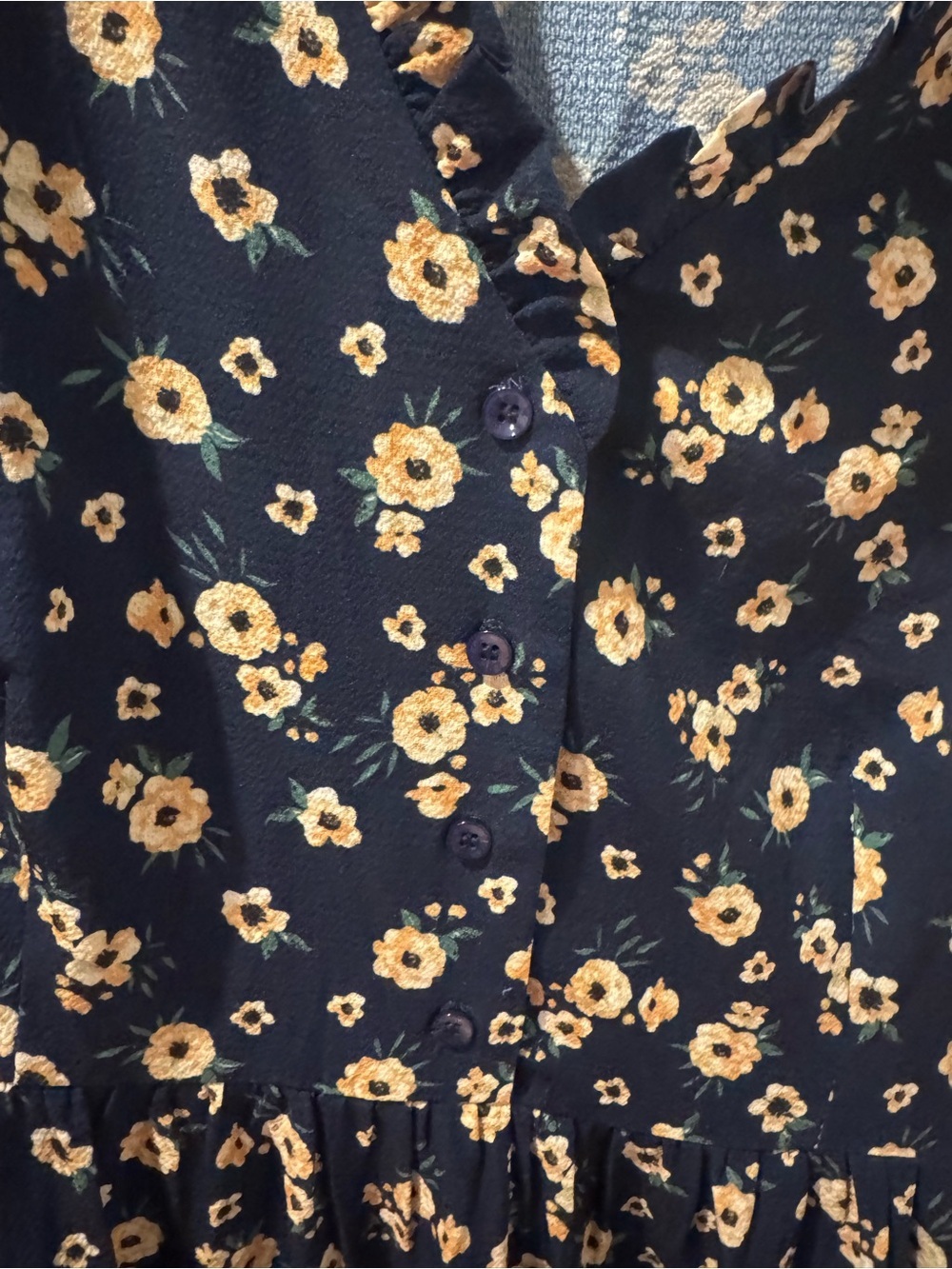 Crimson Floral Midi Dress Womens L Navy Blue Yellow Floral Ruffle Sleeve Boho - Picture 5 of 8